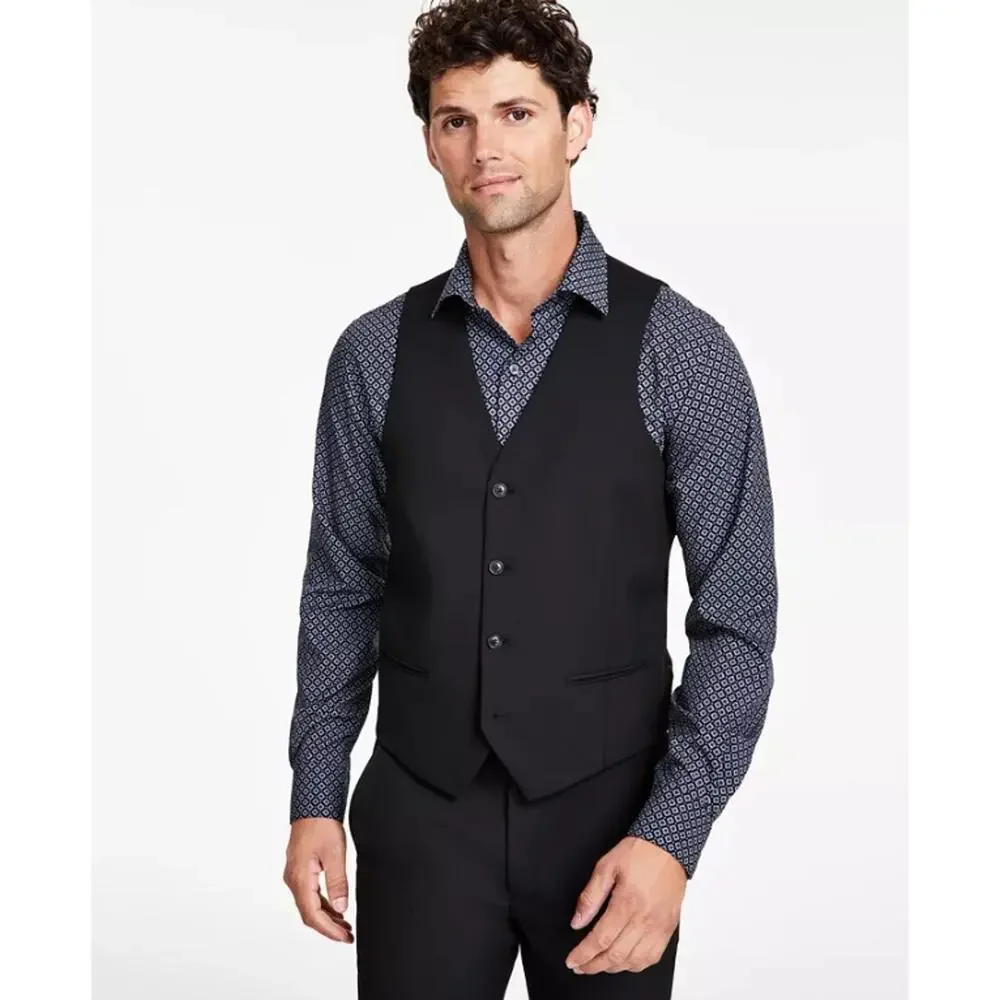 Alfani Men's Black Stretch Classic Evening Formal Slim-Fit Suit Vest Size L